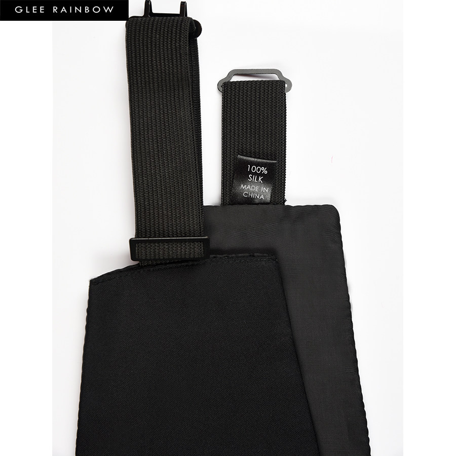 gleerainbow黑色横褶真丝西装腰封可调调节腰带