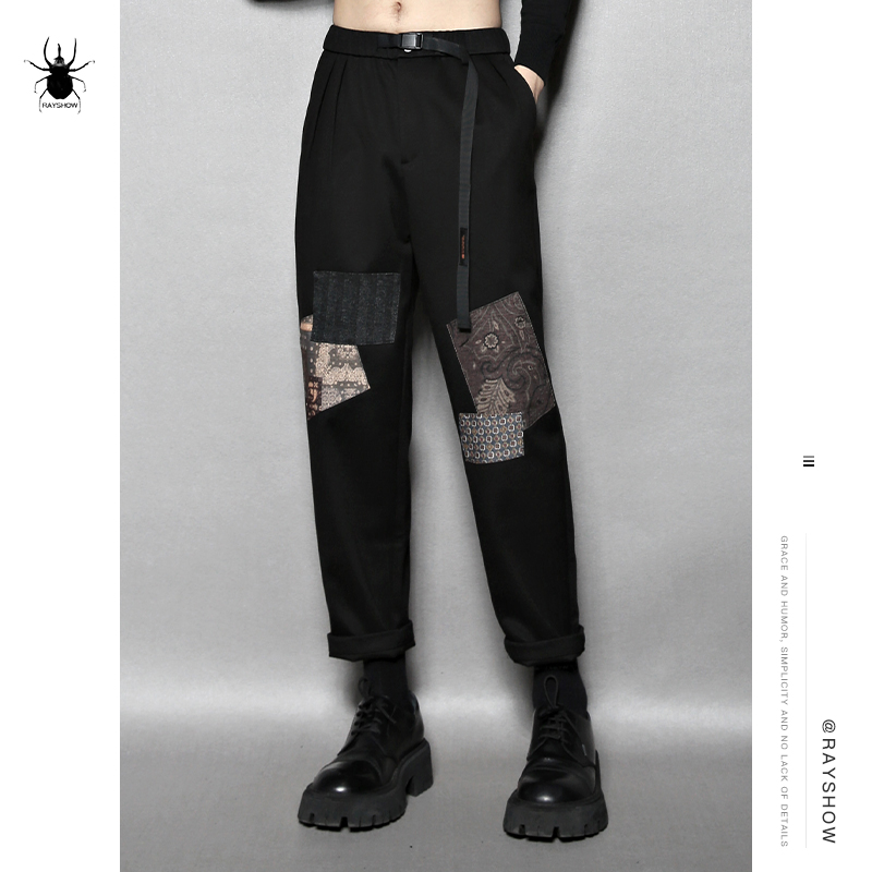 RAYSHOW雷修日系复古不规则贴布宽松直筒休闲裤毛呢锥形长裤冬款