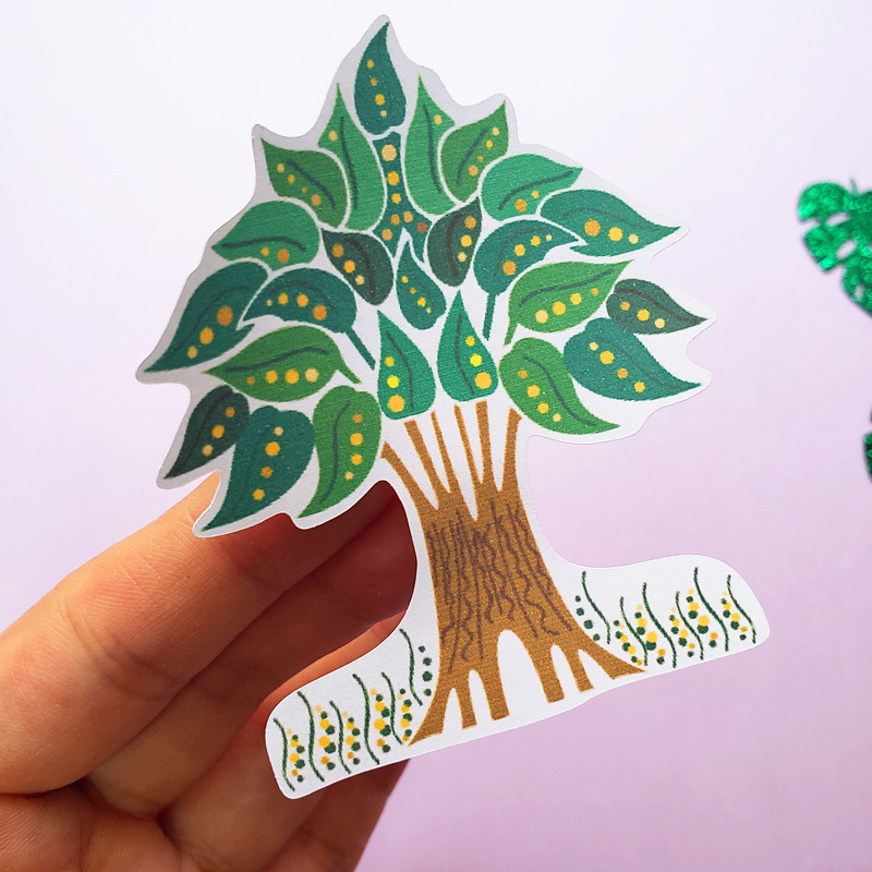 sticker 绘本素材贴纸 卡通树木贴贴纸 大树贴纸 绿叶贴画 tree - 痕