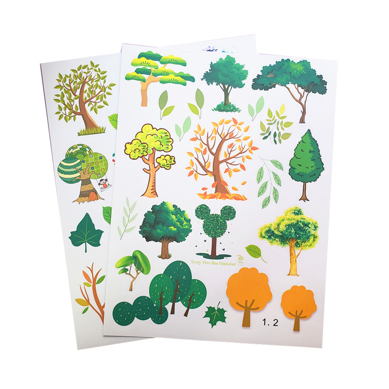 大树贴纸绿叶贴画卡通树木贴贴纸treesticker绘本素材贴纸