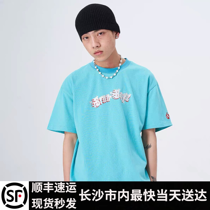 【小章燃烧铺现货】BURNIN*银闪字体TEE纯棉宽松撒银粉短袖T恤