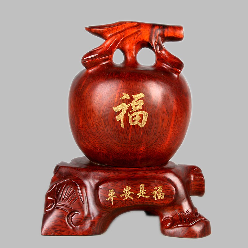 东阳木雕实木雕刻吉祥如意摆件红木苹果平安是福木雕