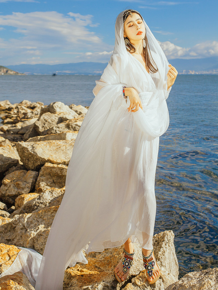 白色海边拍照裙子丽江大理旅游度假长裙超仙飘逸连衣裙