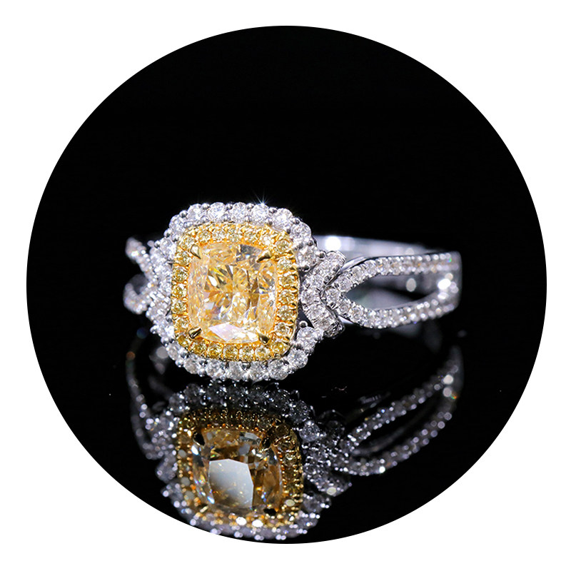 钻博士18k白金1克拉天然枕形黄钻戒指个性气质手饰