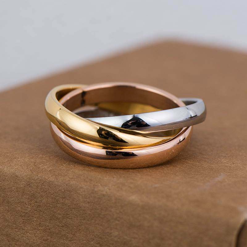 食指骨节三环玫瑰金六字真言戒指女饰品男钛钢戒指