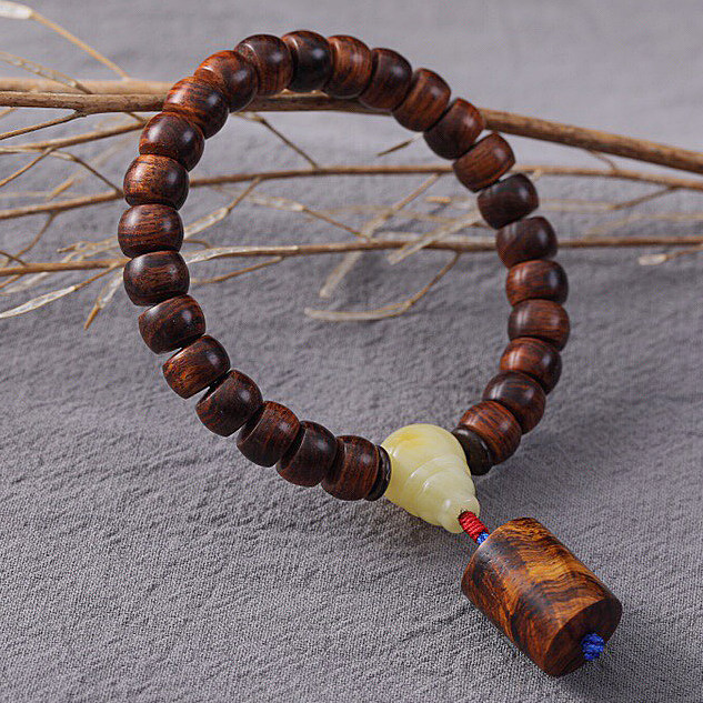 海南黄花梨7x9mm佛珠老型珠桶苹果珠手串搭配蜜蜡手串