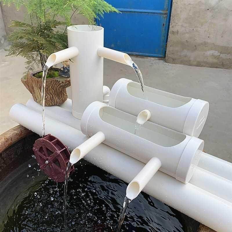 流水摆件陶瓷圆缸瀑布式养鱼缸过滤器设备pvc摆件