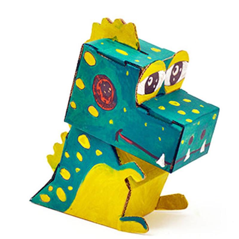 儿童手工diy涂色纸盒动物白模纸板填色拼装白模填色