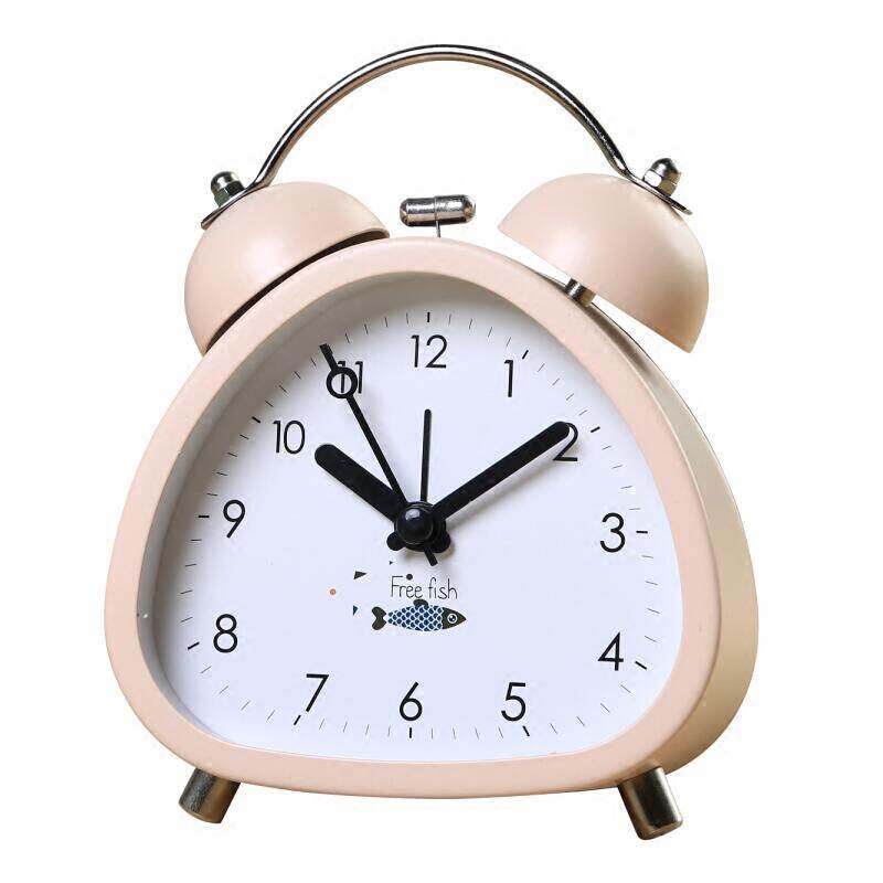 创意可爱清新卡通图案三角形金属闹钟卧室床头台钟