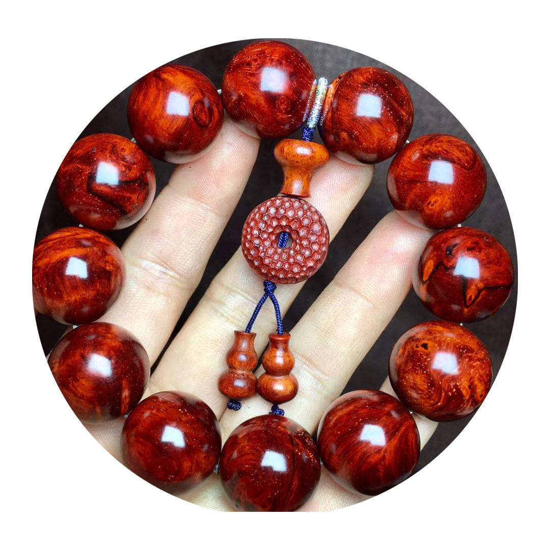紫檀瘤疤金星鸡血血红高油密小叶檀香20mm佛珠手串