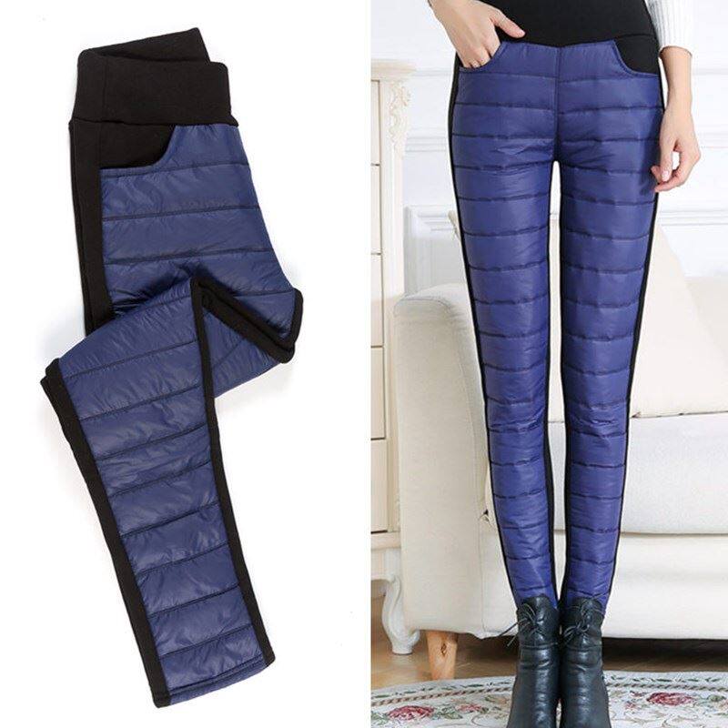 绒裤大码挡风骑车冬天高腰羽绒女装外穿mm棉裤