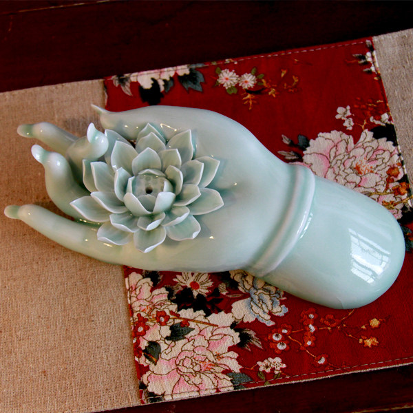 景德镇陶瓷香座插线香手荷花佛手茶室客厅桌面供佛摆件