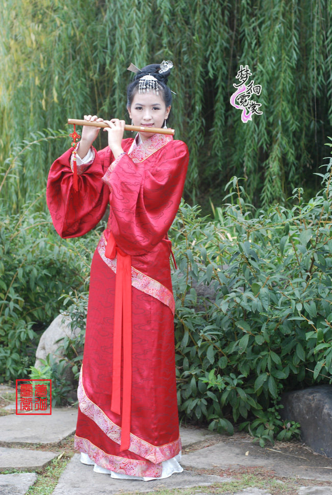 唐装古汉提花缎婚女装垂胡袖双绕曲云音特价民族服装定制