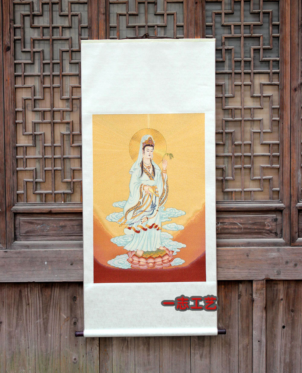 观音菩萨佛教挂画刺绣织锦客厅装饰画现代卷轴苏绣