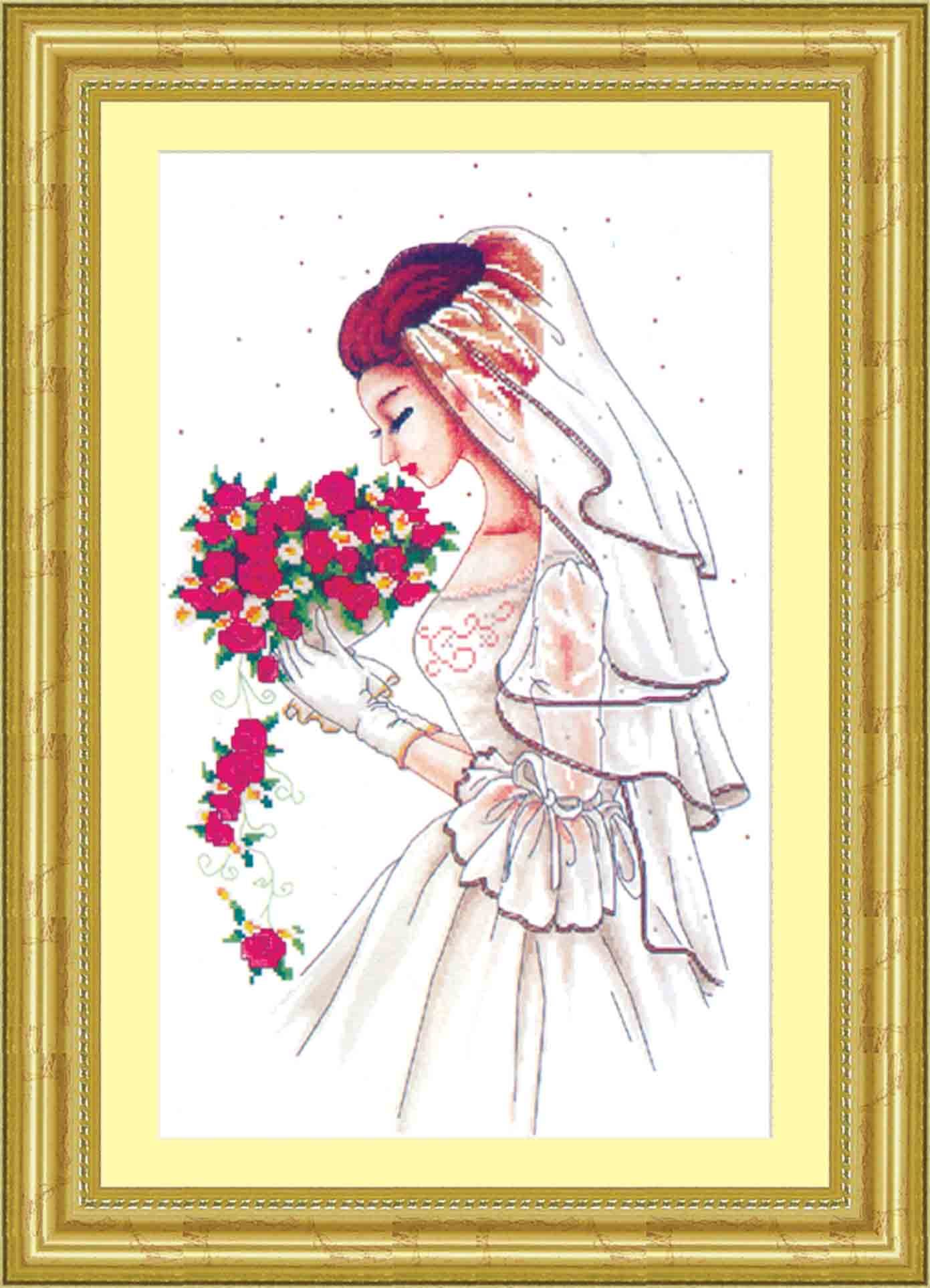 电脑刺绣机绣十字绣成品人物婚礼玫瑰新娘结婚十字绣成品