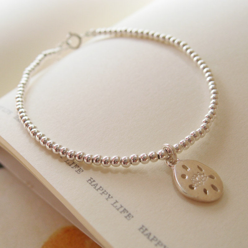 纯银2mm银珠手链脚链步步生莲莲蓬莲藕小象手链