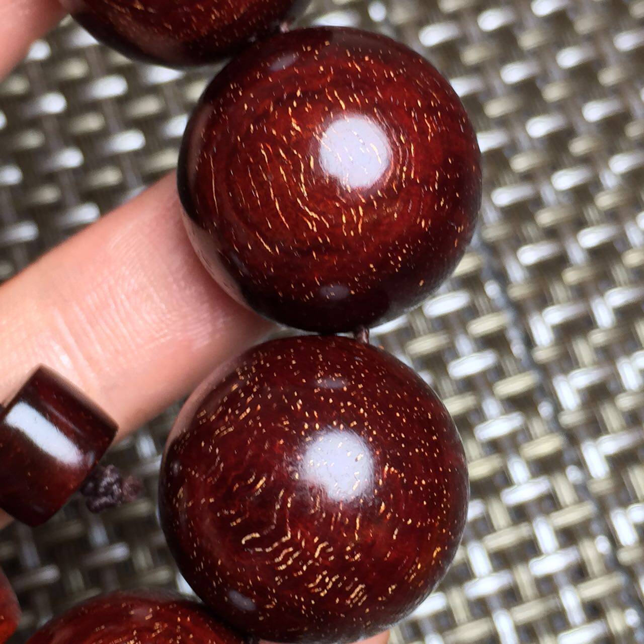 印度小叶紫檀千年年老纹路爆满金星20手红木佛珠