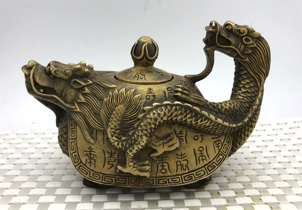 茶壶古玩古代老铜壶仿古黄铜纯铜茶具功夫功夫茶装饰摆件