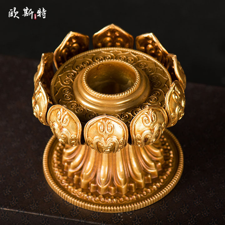 欧斯特直径单层莲花金莲花手摇铜鎏用品藏传佛教底座摆件