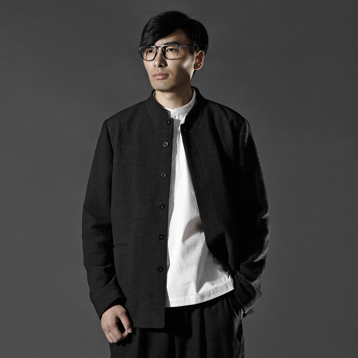 启法原创中式男装夹克衫秋季休闲黑色百搭中国夹克