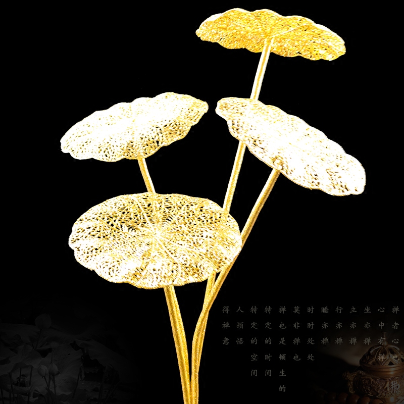 假花金色仿真莲花荷花荷叶供佛装饰供奉招财仿真花