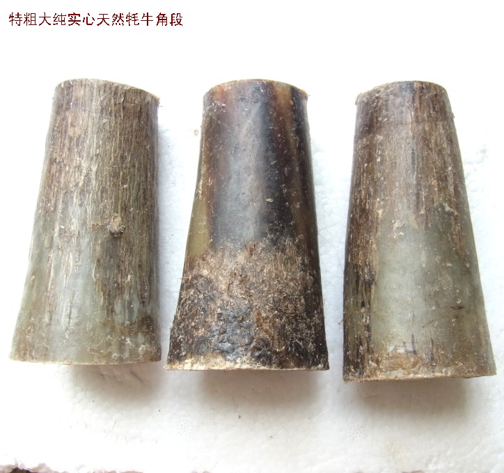 白牦牛角尖段原料实心牛角弹弓手把柄料雕刻印章大号刀柄材料