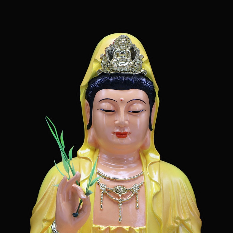 观音佛像观世音菩萨坐莲荷叶黄衣树脂佛像家居摆件