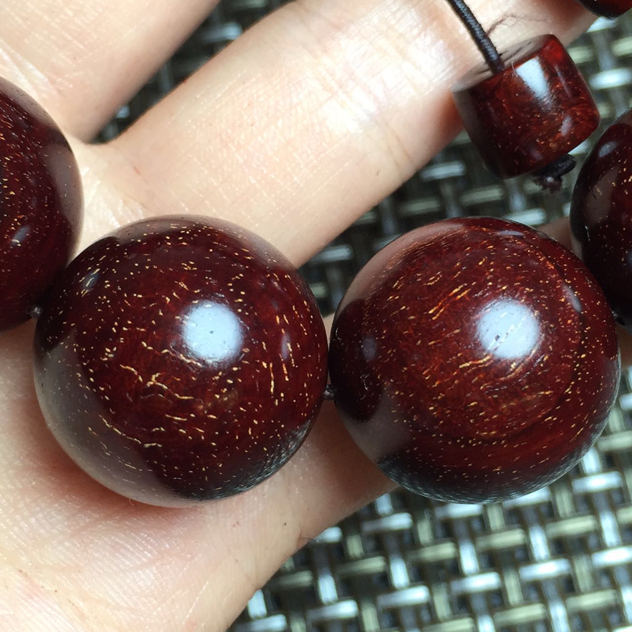 印度小叶紫檀千年年老纹路爆满金星20手红木佛珠