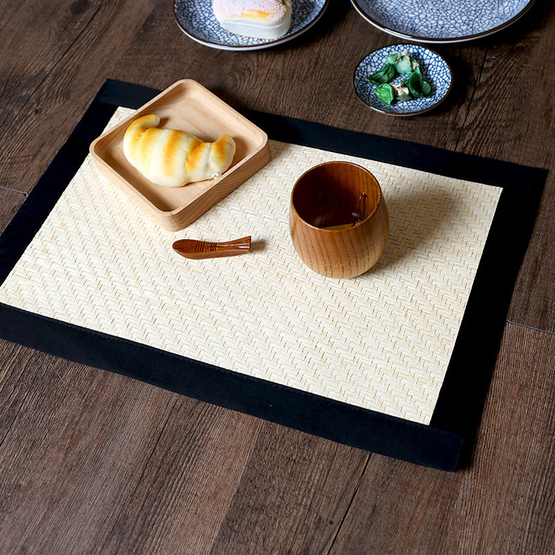 kens日式餐垫编织蒲葵棉布布包垫子双面防磨餐垫