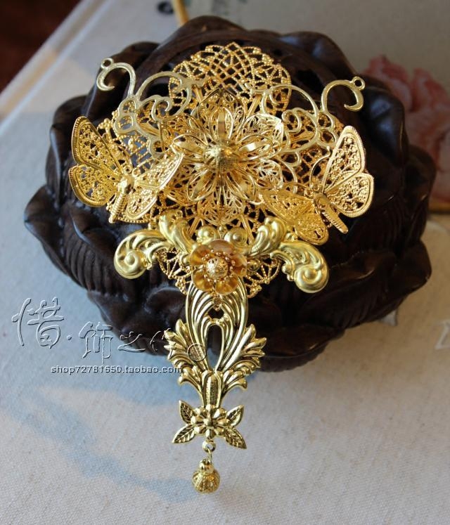 中式惜饰龙凤旗袍之作额饰古装发簪步摇金色发饰