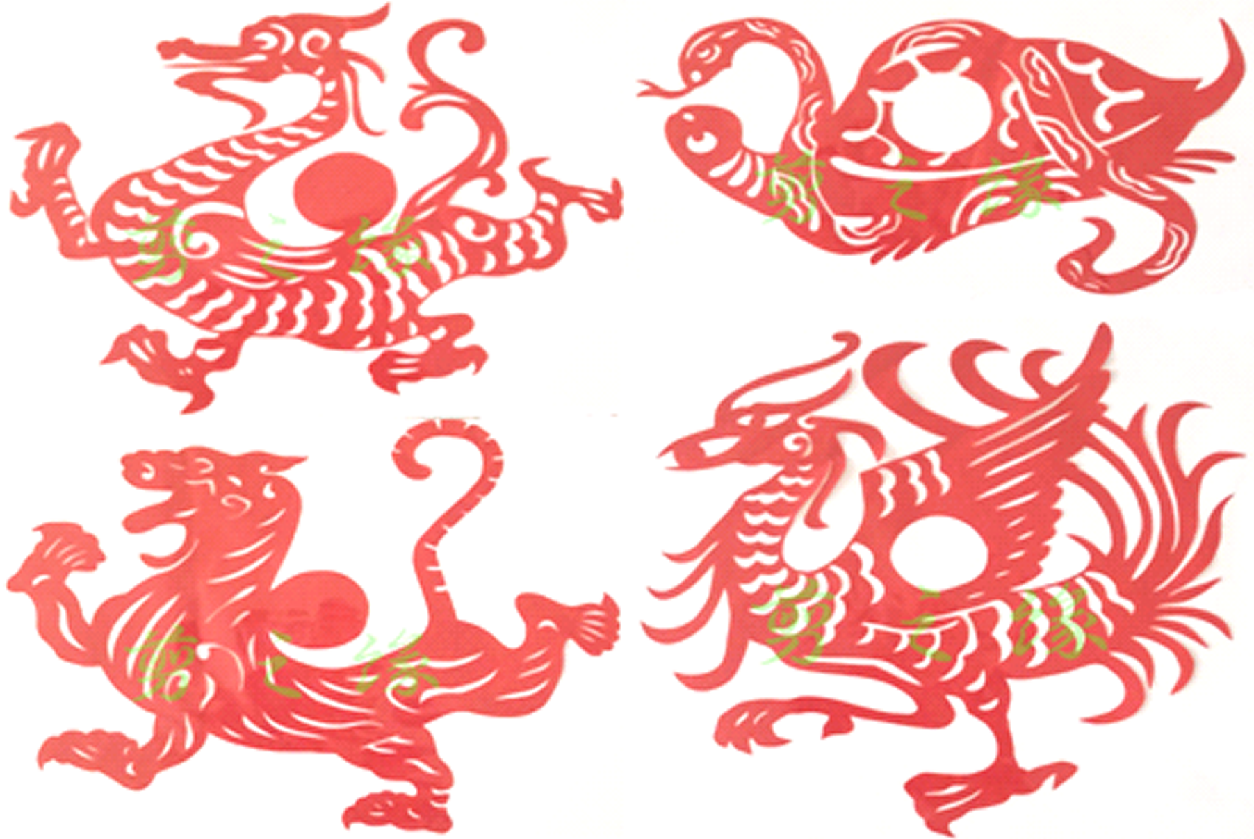 剪纸四大神兽窗花玻璃贴纸手工白虎青龙朱雀喜字