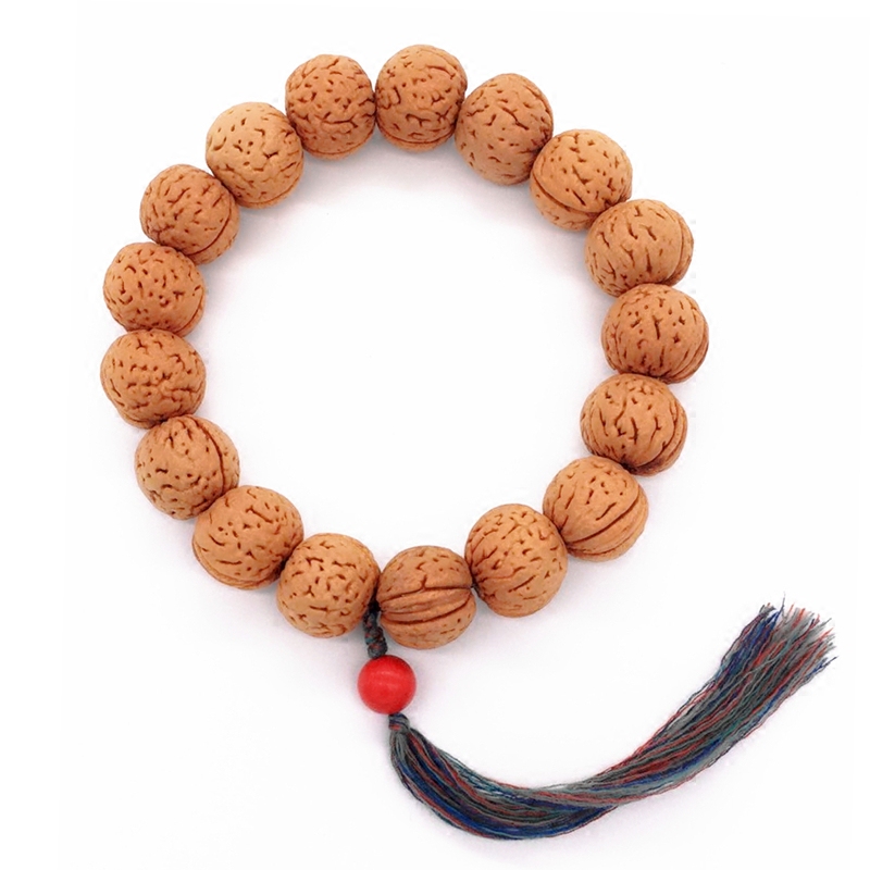 新款桃核手串手持野生天然正圆矮桩脑纹18颗佛珠