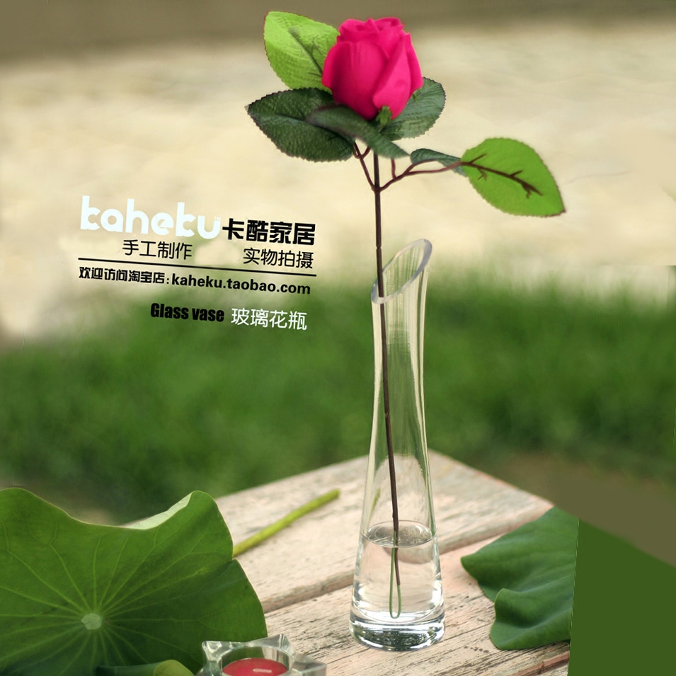 kaheku手工透明玻璃单只玫瑰小斜口花瓶创意花插花瓶