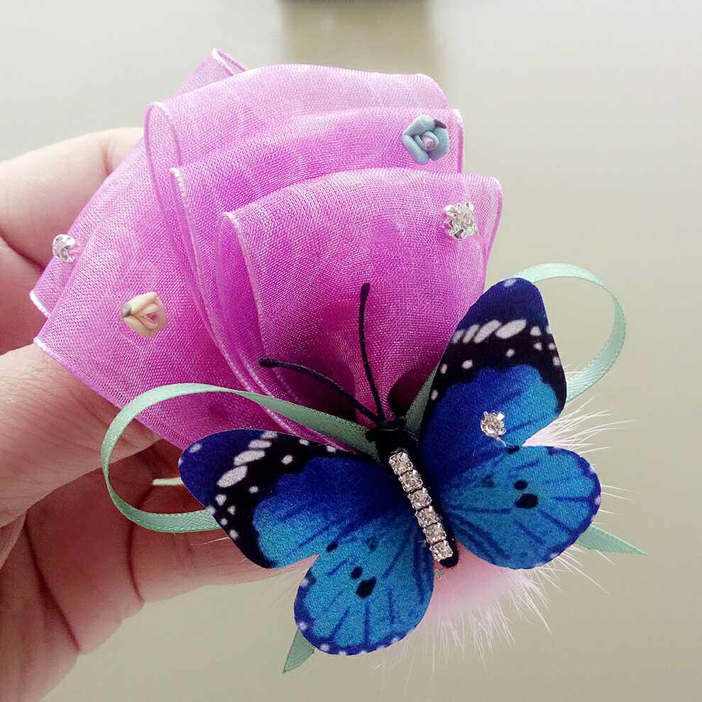 原创手工diy儿童森林系点蝴蝶绢纱可爱发夹发饰