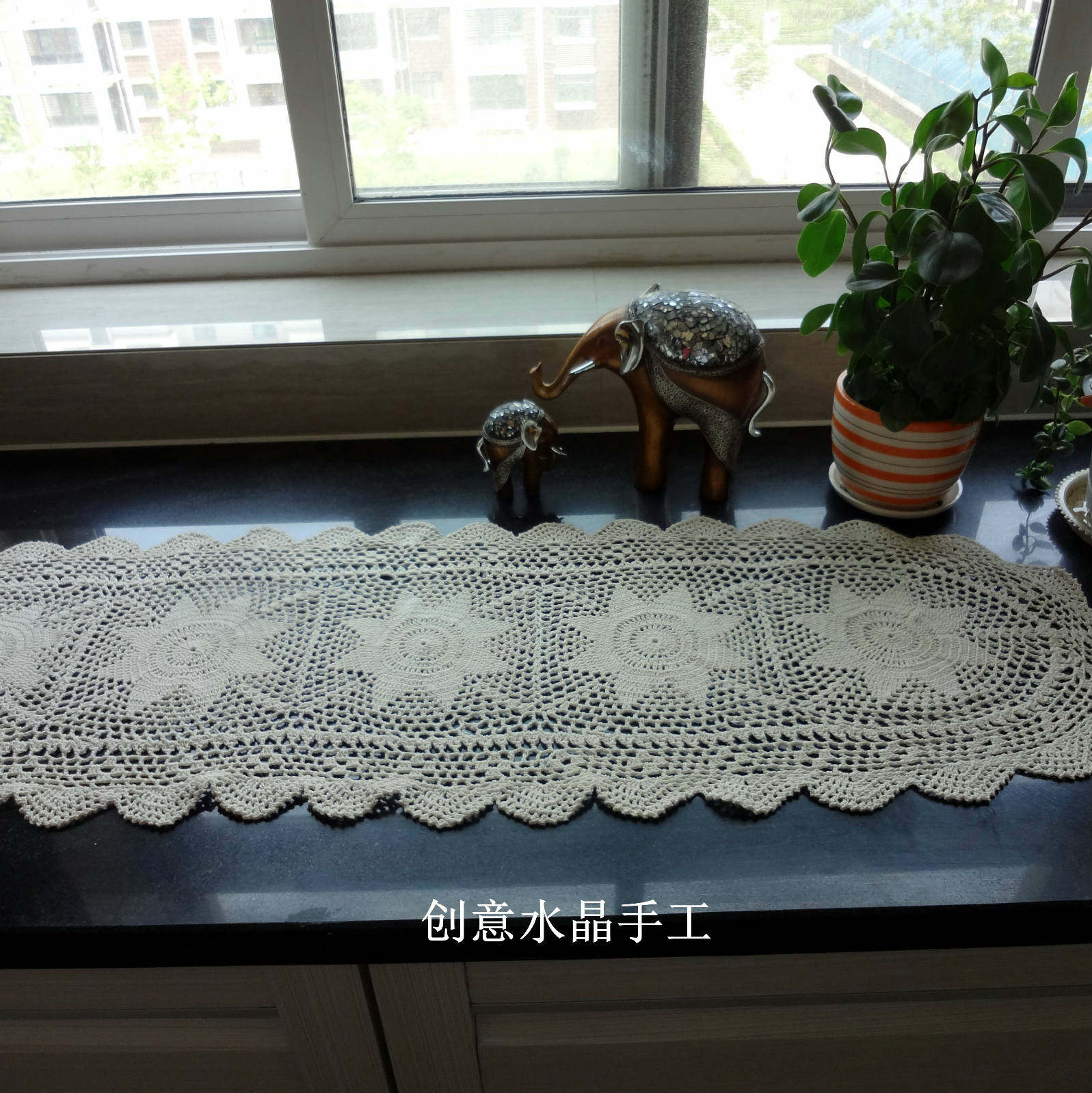 桌旗桌布手钩纯棉棉线勾花田园风格镂空白米桌旗