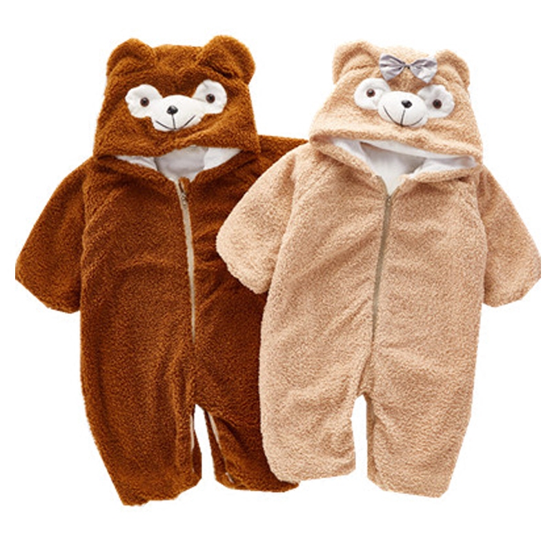 婴幼儿抖音同款可爱小熊连体衣睡衣冬季女童宝宝家居服连体衣
