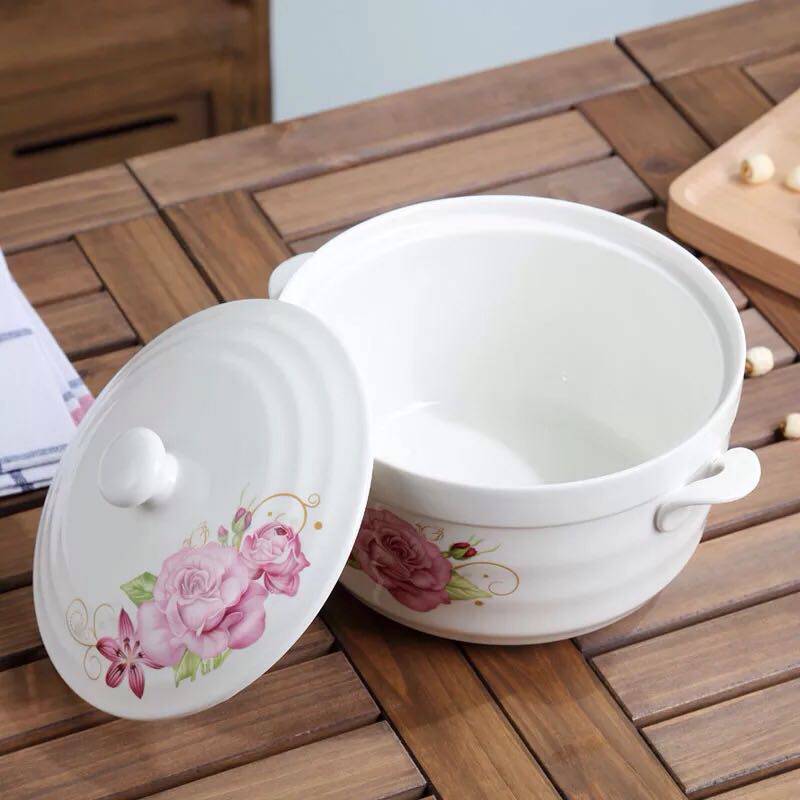 特大号陶瓷瓷碗双耳带盖保鲜汤锅微波炉汤碗饭盒碗