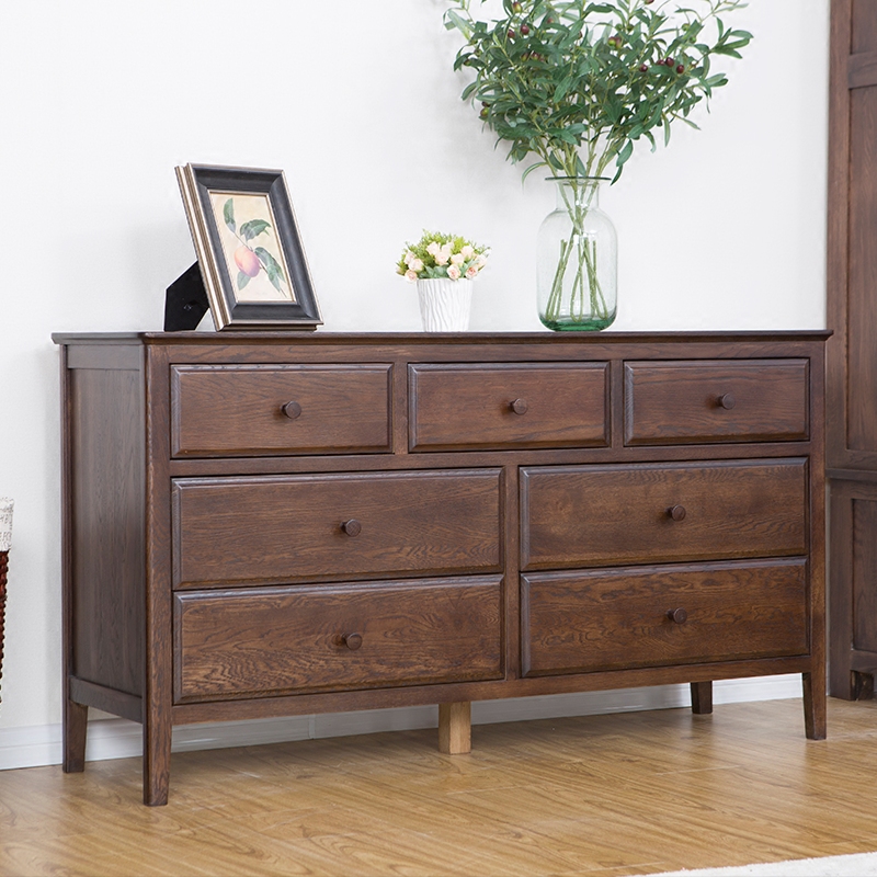 简约卧室储物柜抽屉胡桃色实木斗橱七斗现代美式斗柜