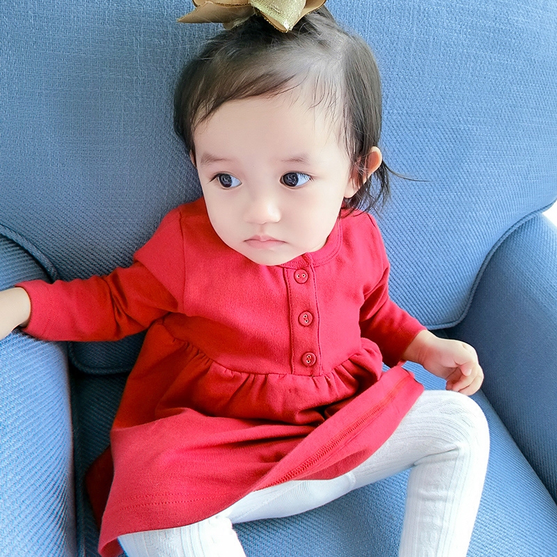 春秋装连衣裙红色小女孩新年红裙子儿童春秋装连衣裙现售产品