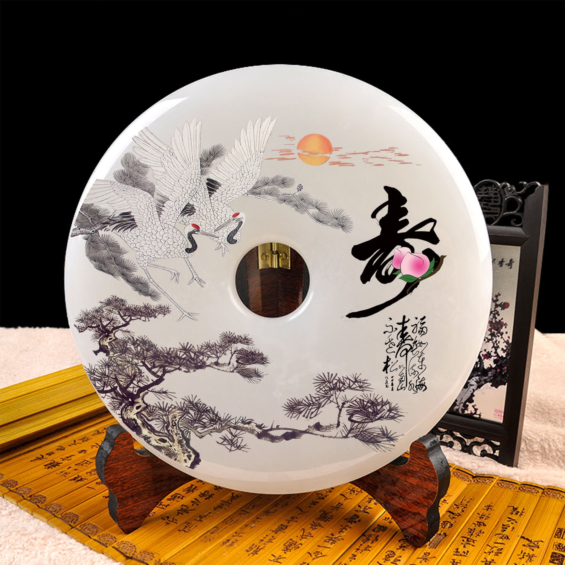 阿富汗玉平平安扣摆件祝寿礼物老人60岁大寿纪念品摆件