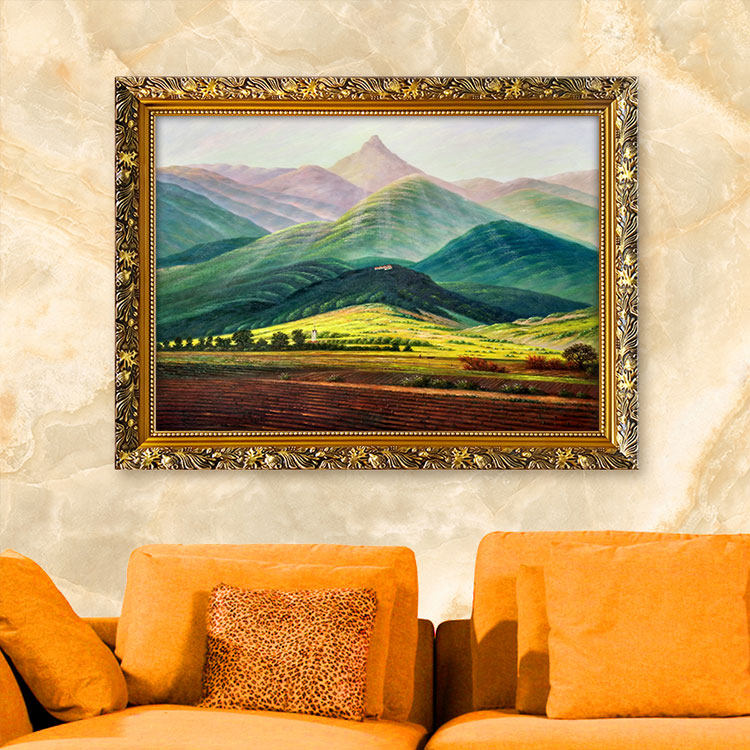 手工手绘北欧欧式油画风景靠山客厅装饰画轻奢油画