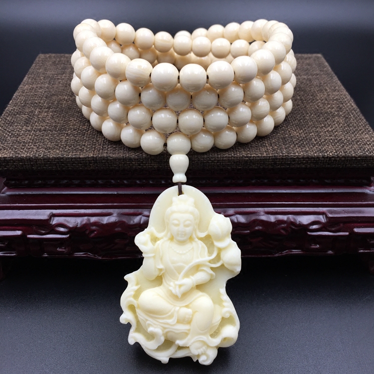 天然象牙果粉压吊坠观音菩萨佛像龙牌财神项链吊坠毛衣链男女款