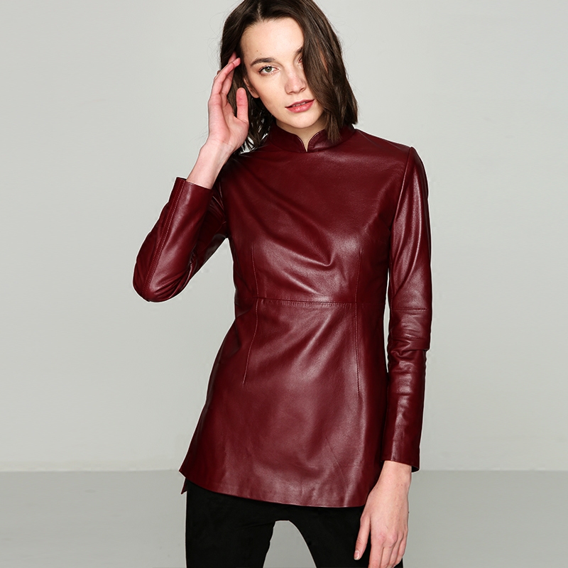 月份牌旗袍绵羊皮旗袍上衣皮纹清晰粒面细致3色