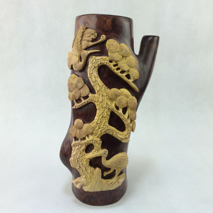 紫檀柳鬼眼手工天然随形成年松树造型木雕笔筒其他特色工艺品