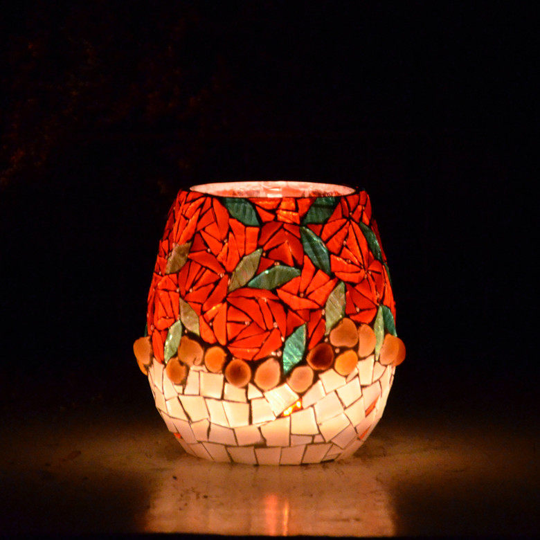 taf独立设计rose1手作马赛克玻璃蜡烛烛台情人节烛台