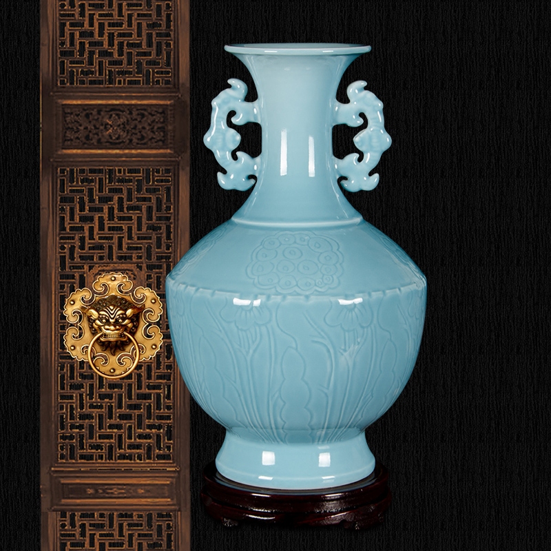 景德镇陶瓷器雍正双耳花瓶仿古中式家居客厅装饰品花瓶