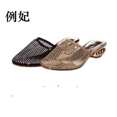 包头拖鞋女夏中跟时尚外穿韩版简约防滑懒人凉拖镂空透气网纱女鞋 包头拖鞋女夏中跟时尚外穿韩版简约防滑懒人凉拖镂空透气网纱女鞋
