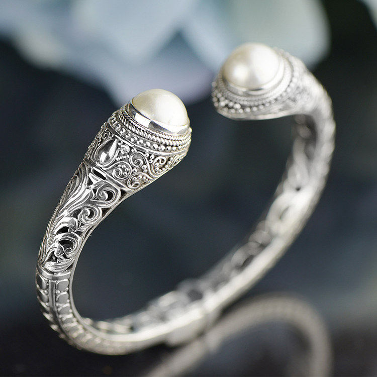 暹罗古韵韵泰s925纯银巴洛克风格镂空重工雕花手镯