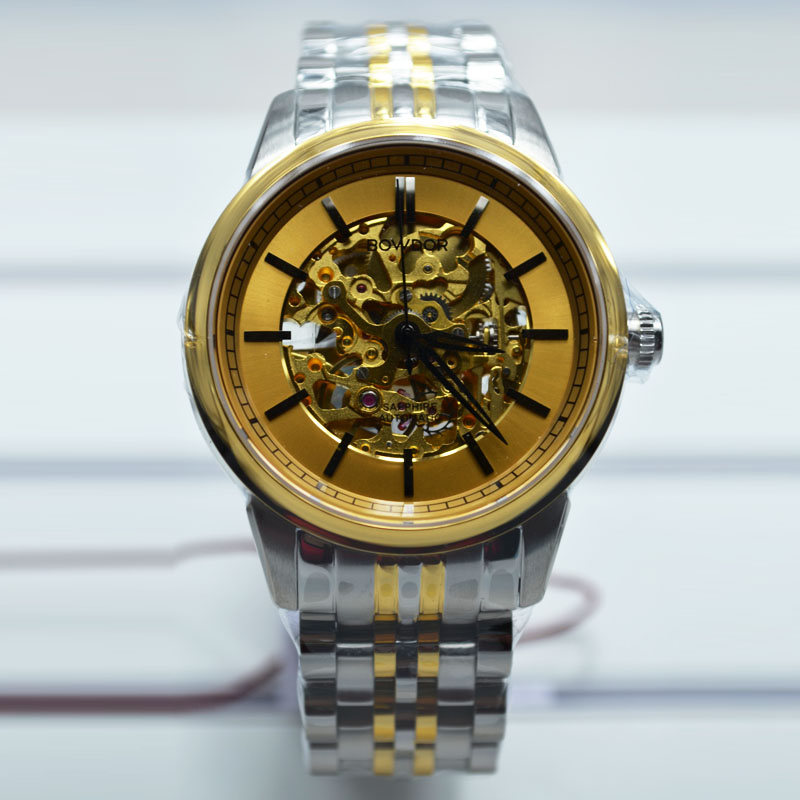 全国联保宝舵手表男士镂空钢带机械表男表防水商务国产腕表