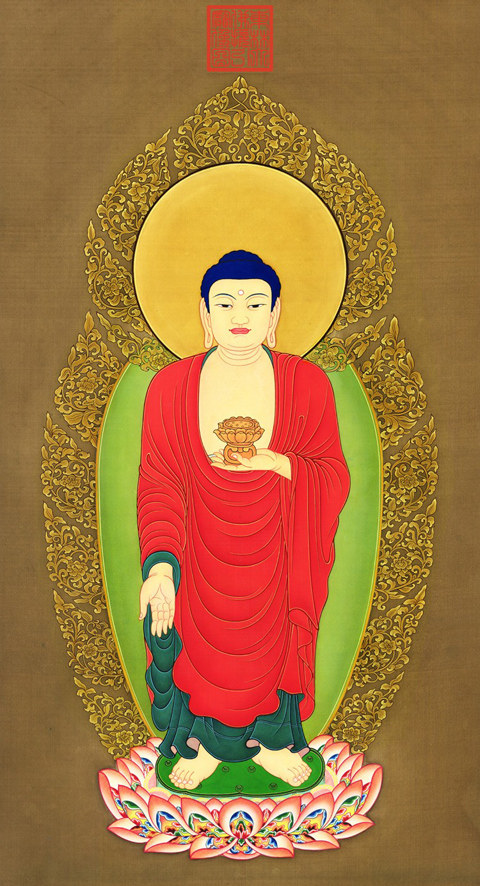 水月观音国画佛像像画心经阿弥陀佛宝相观世音菩萨唐卡国画